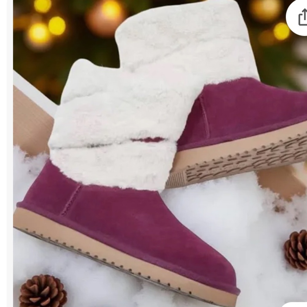 Koolaburra by UGG Women's Dezi Short Suede Boots Faux Fur Rich Plum/WineBurgundy